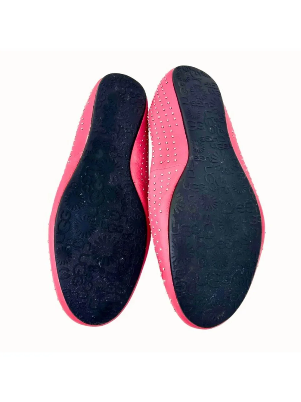 UGG ALLOWAY PINK LEATHER SILVER STUDDED SHEARLING FLATS - 10